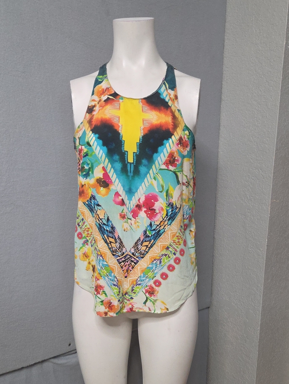 Women's Rory Beca Floral Tank Top Size S Blue Yellow
